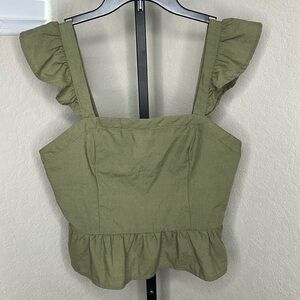 103 - A. Calin NWOT Olive Green Sleeveless Crop Top, Size Large